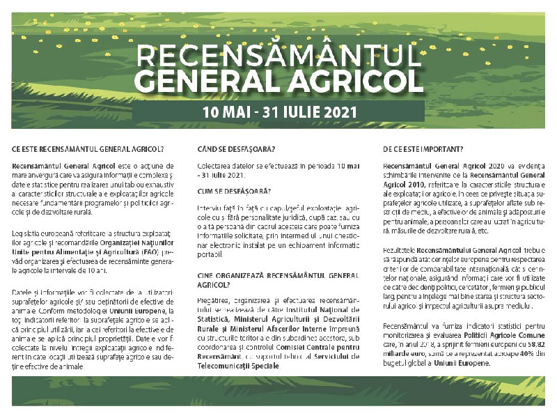 Recensământul general  agricol  10 mai - 31 iulie 2021