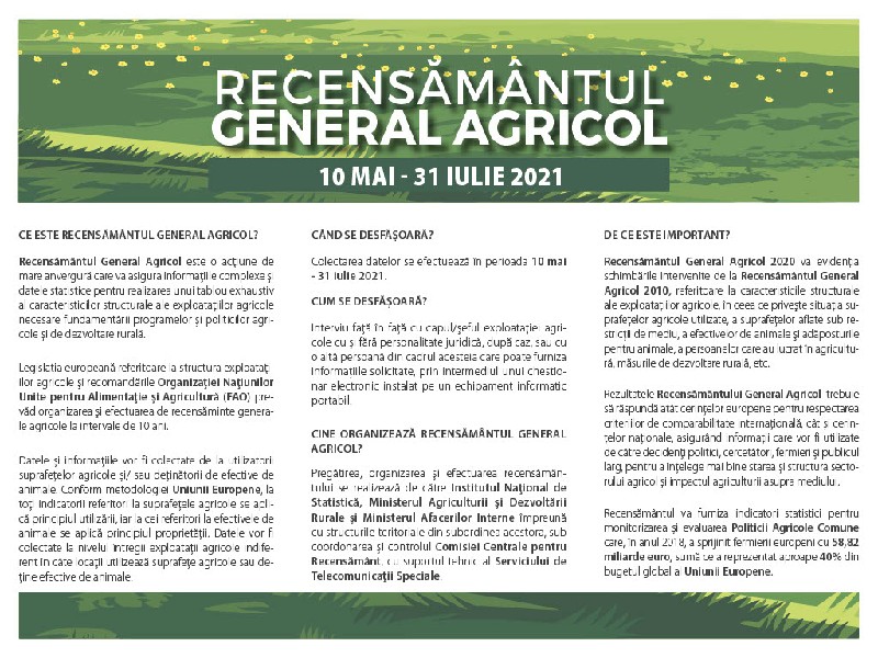 Recensământul general agricol 10 mai - 31 iulie 2021